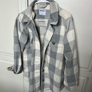 Old Navy Gray and White Plaid Jacket